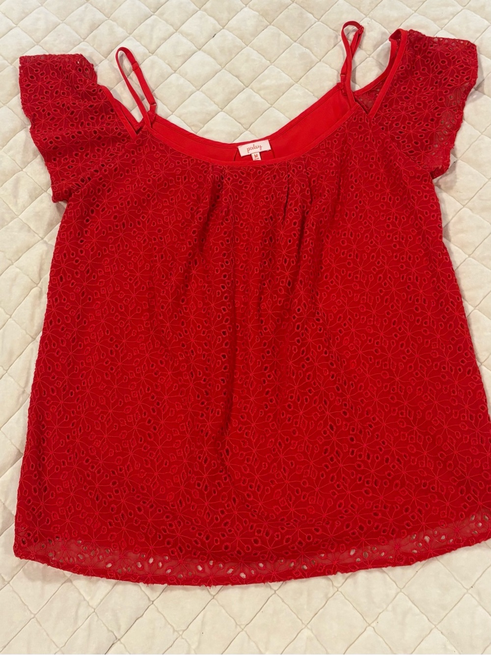 Pixley Red Eyelet Cold-Shoulder Camisole